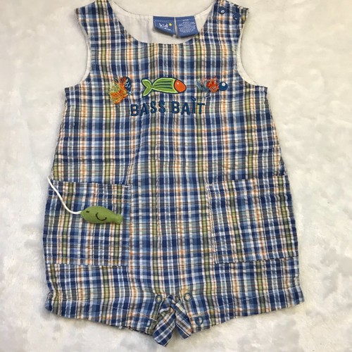 Kid Crew Multicolored Plaid Bass Bait Romper Boys Size 12 Months Embroidered - Picture 10 of 10