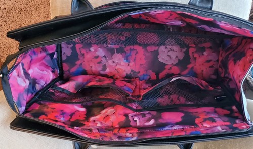 Mary Kay LG Handbag- Black W/ Purple/Pink Floral Interior Work Career Travel - Picture 4 of 9