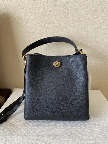 Coach Charlie Bucket Bag 21 Crossbody In Pebble Leather 89102 Black/Gold