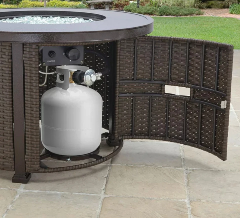 Pozo de fuego redondo de 32", 50.000 BTU pozo de fuego de propano para exteriores con acabado de bronce Foto 3 de 4