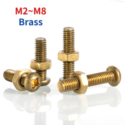 HUIRUIXIN Phillips Pan Button Head Bolts Machine Screws and Hexagon Nuts Brass M2 - M8