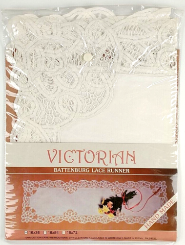 Lace Runner Victorian Battenburg Hand Made 16x36 New White D122