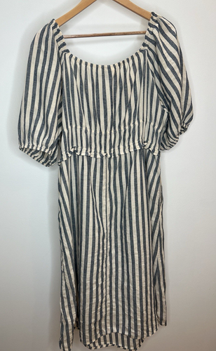 Universal Thread Dress XXL/2XL Linen Striped Puff Boho Cottage Peasant Coastal - Picture 7 of 12