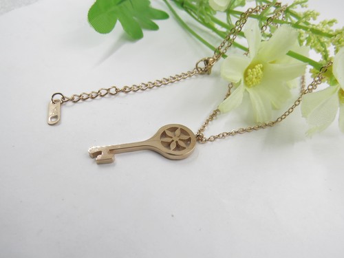 Collar de cadena colgante de flor con llave de acero inoxidable de oro rosa de 14 quilates regalo PE6 - Imagen 4 de 5