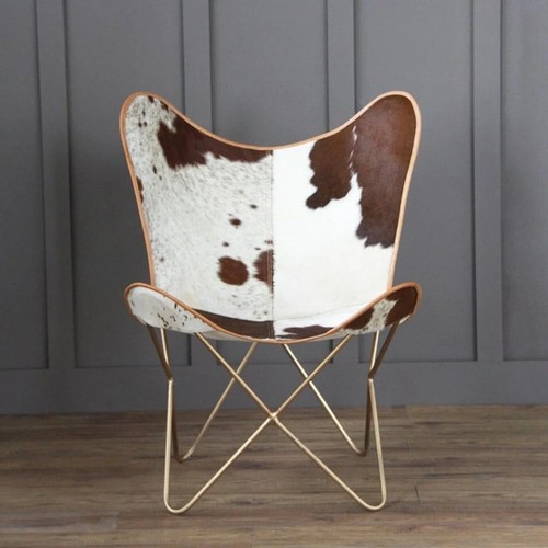 Handmade Vintage Cowhide Leather Butterfly Chair Lounge Accent Chair Home Garden - Picture 2 of 7