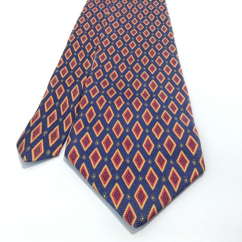 "Corbata de cuello para hombre AQUASCUTUM OF LONDON azul marino rojo oro diamantes geométricos 58""x4" - Imagen 2 de 7
