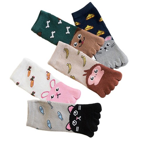 2 pares de divertidos calcetines de algodón de cinco dedos elásticos lindos estampados de animales para niños unisex ∂ - Imagen 7 de 20