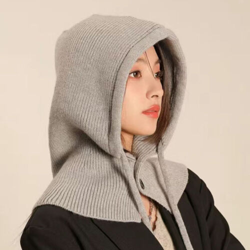 Korean Adjustable Elastic Women Men Windproof Hooded Neck Collar Knitted Hat - Picture 8 of 12