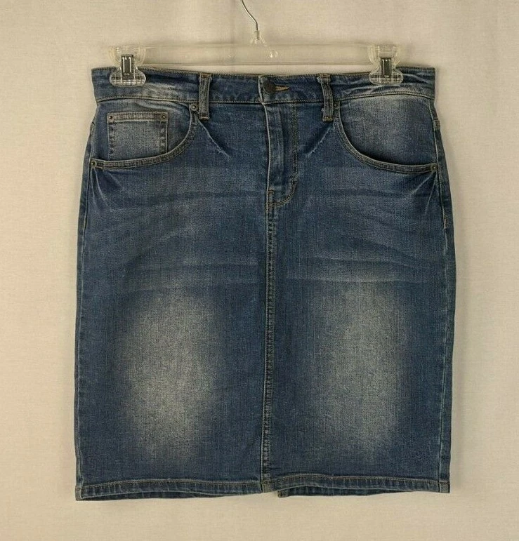 FALDA VAQUERA ELÁSTICA KENNETH COLE REACTION LAVADO MEDIO AZUL DESTEÑIDO TALLA 6 Foto 2 de 4