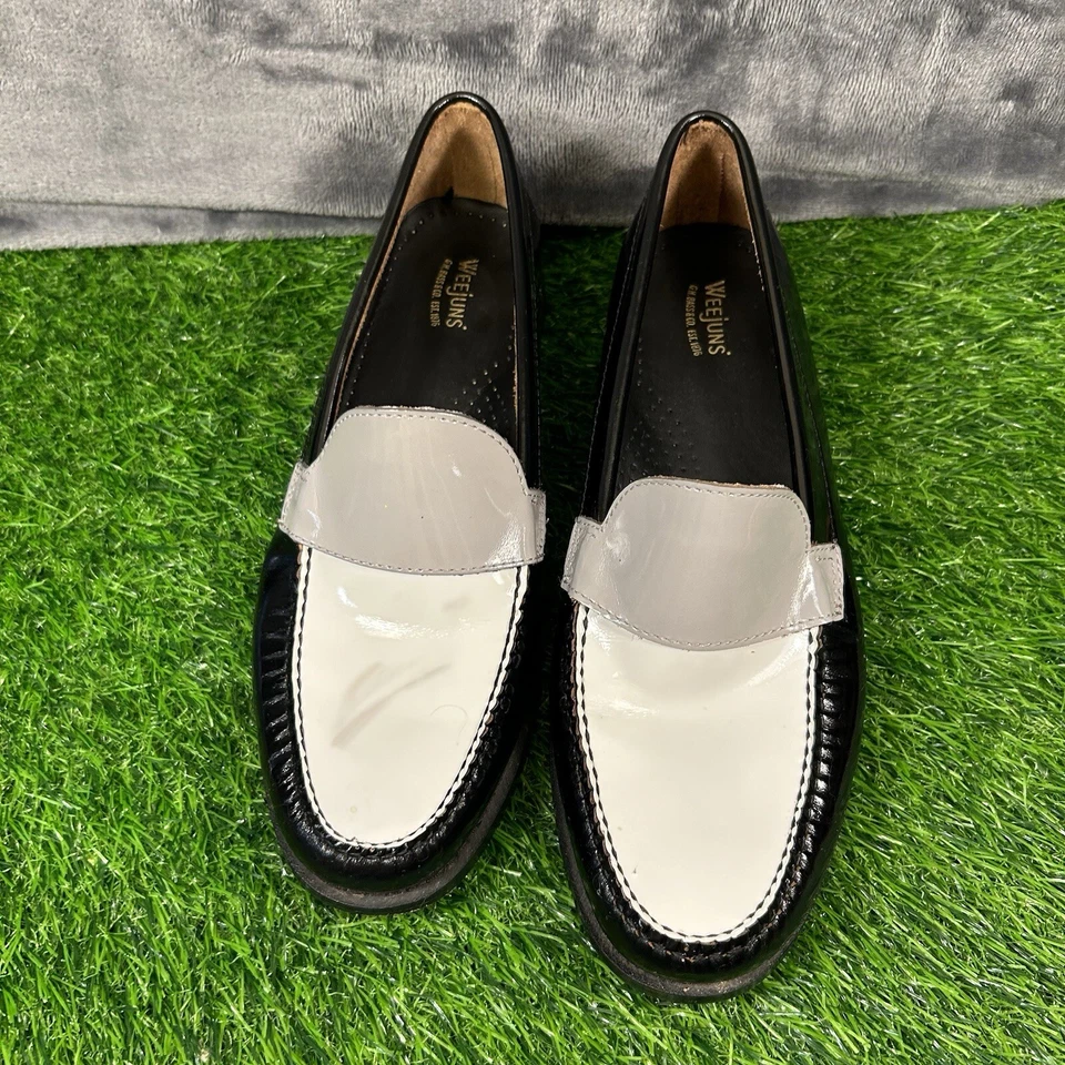 G.H. Mocasines Bass Co Weejuns para Hombres 8 M Whitney Negro Blanco Charol Zapatos Foto 3 de 4