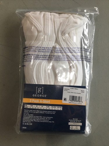 George MENS SIZE SMALL (34-36) 3 Pack A Shirts Tanks White Long Lengt - Picture 2 of 2