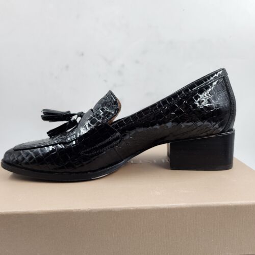 Donald Pliner Avi Shoes Womens 8M Black Croco Printed Fringed Tassels Block Heel - Picture 6 of 15