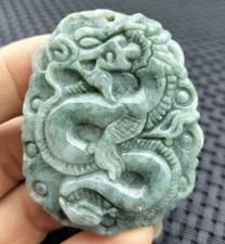 Certified Green Natural Jade Jadeite Carved Big Dragon Pendant Grade A