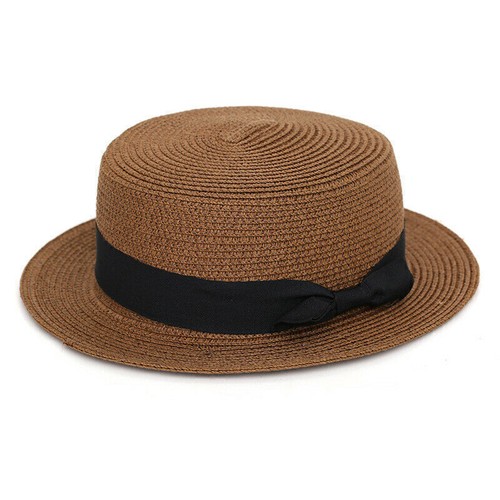 Womens Ladies Straw Boater Hat Festival Summer Sun Visor Wide Brim Beach Cap AU - Picture 13 of 14