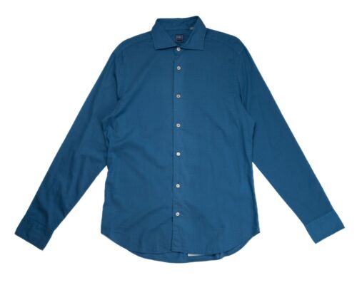 Fedeli $ 395 'Sean' neu mit Etikett blau einfarbig schmal Stretch Baumwolle Shirt (40 IT) 15,75