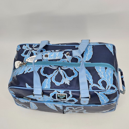 Vintage Y2K Roxy Hibiscus Rolling Duffel Bag Travel Blue Hawaiian Suitcase 90s - Picture 3 of 24
