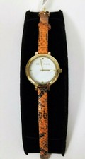 NEW ANNE KLEIN GOLD TONE,ORANGE+BLACK SNAKE PRINT LEATHER BAND,MOP,WATCH AK/1237
