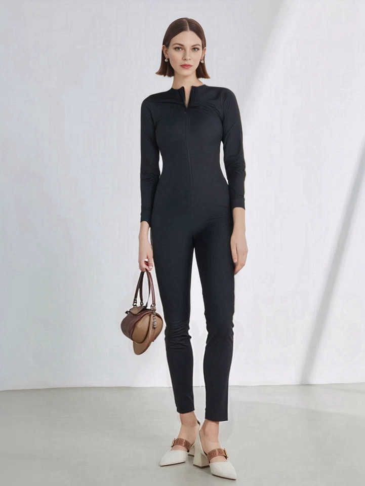 Mujer Elástico Suave - Tela Larga - Body Manga Una Pieza Mameluco Foto 2 de 4