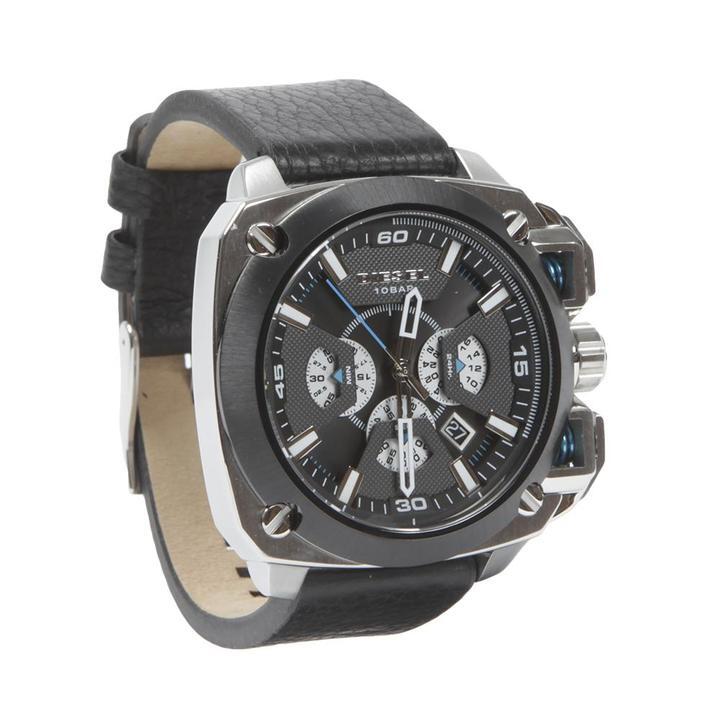 NEW DIESEL DZ7345 BAMF BLACK/SILVER/LEATHER CHRONOGRAPH
