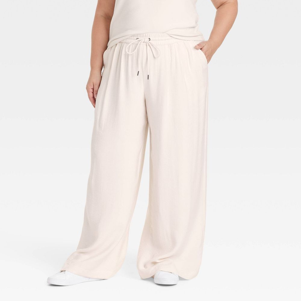 Womens High-Rise Wide Leg Pull-On Pants - A New Day Cream 2X