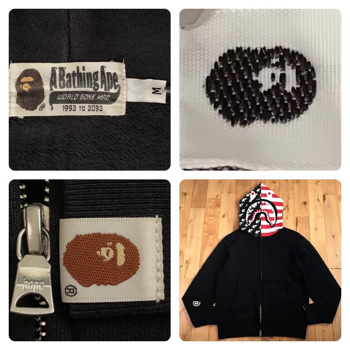 BAPE Stars and Stripes Shark Full Zip Hoodie Black A Bathing