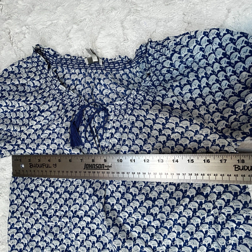 JOIE Womens Small Blue White Short Sleeve Peasant Silk Masha Shirt E85-20366 - Picture 7 of 9