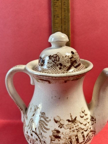 Aesthetic Movement Brown Transferware Teapot Oriental Motif mid-1800's - Picture 17 of 19