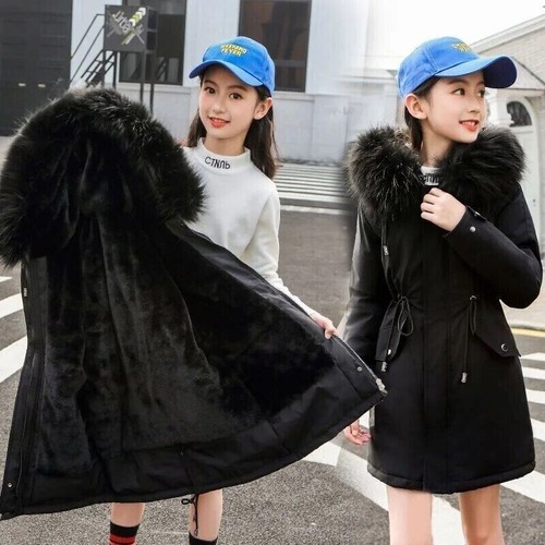 5-14 Years Teen Winter Jacket Velvet Warm Kids Windbreaker Coat Collar Hooded US