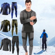 Mens Thermal Fleece Base Layer Top&Bottom Set Insulated Long Johns Cold Weather