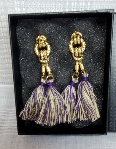 eManco Goldtone Purple and Yellow Tassel Pierced Earrings - Bild 3 von 4