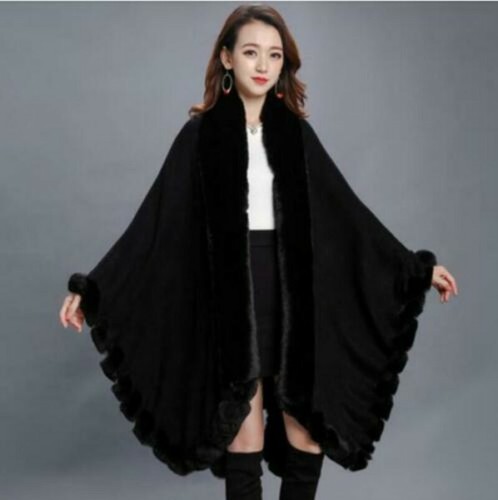 New Women Banquet Faux Fox Fur Collar Winter Cloak Cashmere Cape Loose Oversize  - Bild 4 von 22