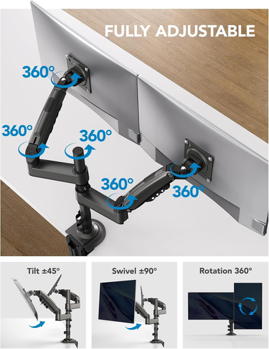 HUANUO 17-32 Zoll Dual Monitorständer, Gasfederhalterung, schwarz - Bild 4 von 8
