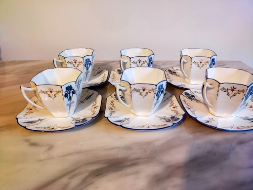 Shelley Queen Anne shape Blue Iris pattern coffee set excellent condition c.1930 - Picture 3 of 13