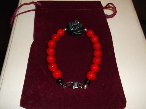 PULSERA CON CUENTAS DE CABEZA DE BUDA DE CORAL ROJO PARA HOMBRE/MUJER HECHA A MANO 8 1/2' 10 MM - Imagen 7 de 8