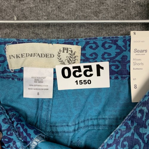 Inked Faded Shorts 8 Miss NWT Women Chino Hot Booty Mid Rise Blue Floral 3" - Picture 8 of 11