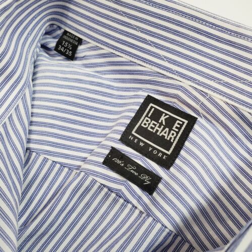 Ike Behar Men's Dress Shirt Blue Stripe Pattern Size 15.5-34/35" - Picture 2 of 4
