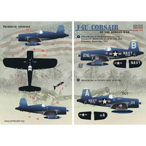 Print Scale 32-023 Decal for airplane 1:32 F4U Corsair The complete set 1,5 leaf - Picture 4 of 4