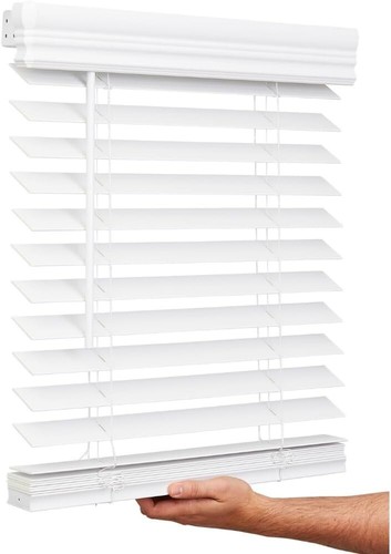 Durable Cordless Faux Wood Blinds 22.5x60 - Smooth Bright White Indoor Covering - Picture 3 of 11