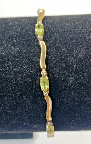 Vintage Estate 10K Gold, Diamond, & Peridot Signed Heng Ngai HN Bracelet 7.25 4g - Picture 11 of 13