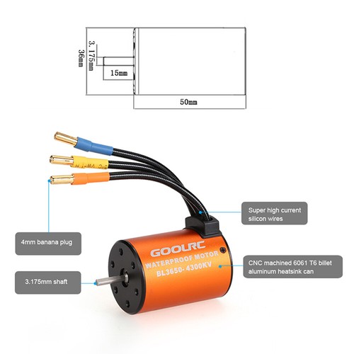 Motor sin cepillos GoolRC 3650 4300KV + 60A ESC Combo Set para 1/10 RC Car Truck - Imagen 3 de 12