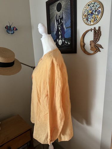 Eileen Fisher Peach orange 1x Woman Irish Linen button front loose blouse top - Picture 3 of 4