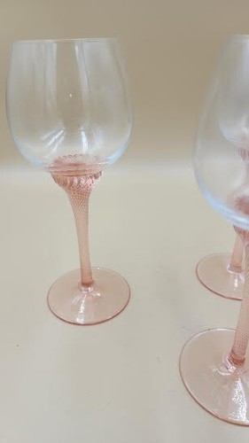 SET OF 3 VTG BOHEMIAN CZECH BELFOR CLEAR PINK CRYSTAL TWISTED STEM WINE GLASSES - Picture 5 of 7