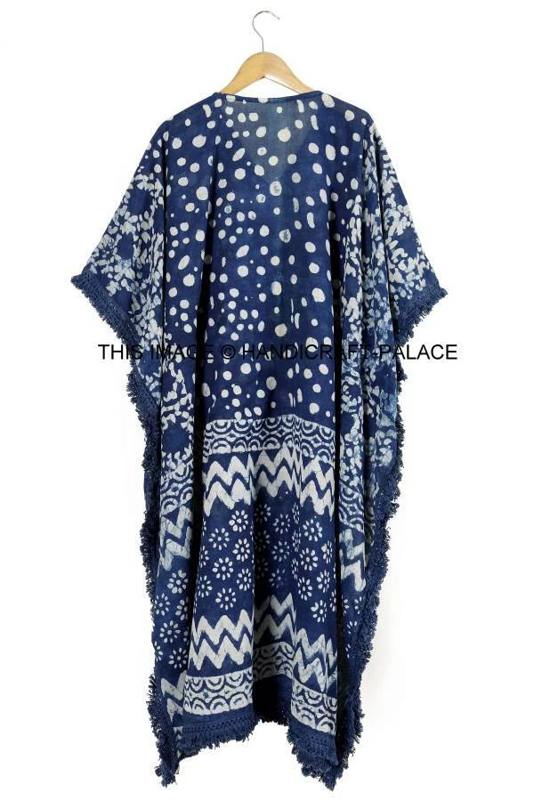 Anokhi,Vintage Indian Block Print Cotton Kaftan Long Maxi Dress Indigo Caftan - Image 3 of 3