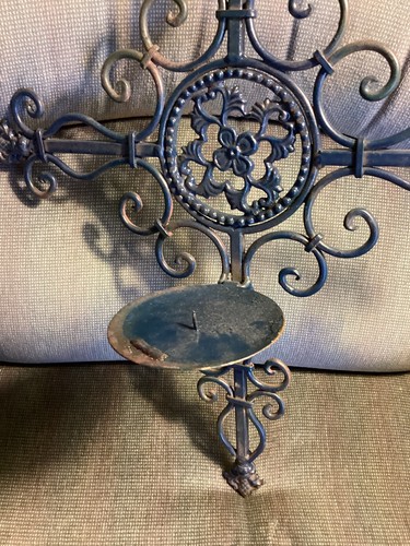 Antique Style Ornate Blue Metal Candle Stick Holder Sconce 18” b 22” - Picture 3 of 8