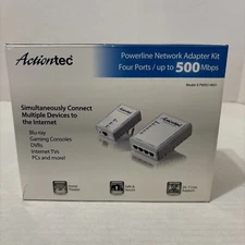 ACTIONTEC 500 Mbps Powerline Network Adapter Kit 4-Ports Hub Ethernet PWR514K01