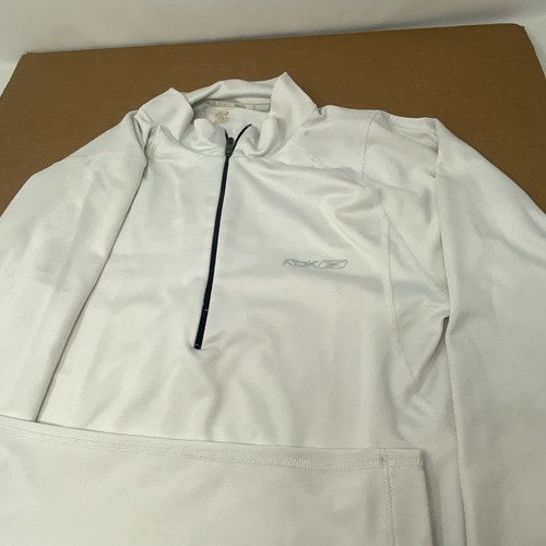 Reebok RBK sportliches weißes Shirt feuchtigkeitsableitend 1/4-Reißverschluss Pullover Größe Small Herren FLECKEN - Bild 2 von 11