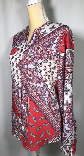 Calvin Klein Women Blouse Shirt Top Small Long Roll Tab Sleeve Paisley Pink New - Picture 6 of 12