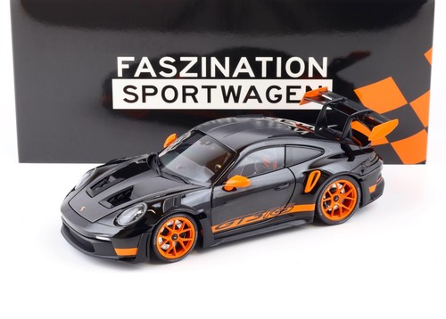 2022 PORSCHE 911 992 GT3 RS COUPE BLACK WITH ORANGE RIMS 1:18 SCALE BY MINICHAMP - Picture 1 of 5