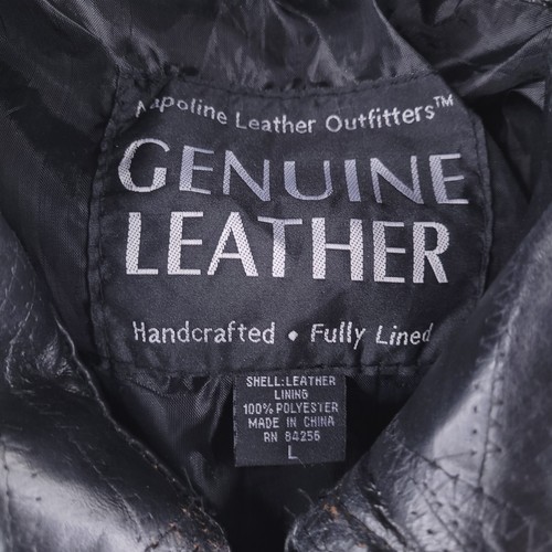 Napoline Leather Jacket Mens Large Black Bomber y2k Retro Real Genuine - Picture 3 of 13