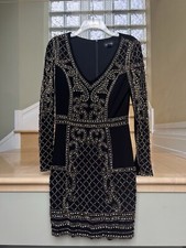New Xscape Beaded Dress Black With Gold Beads Sequin Party/Cocktail  Dress